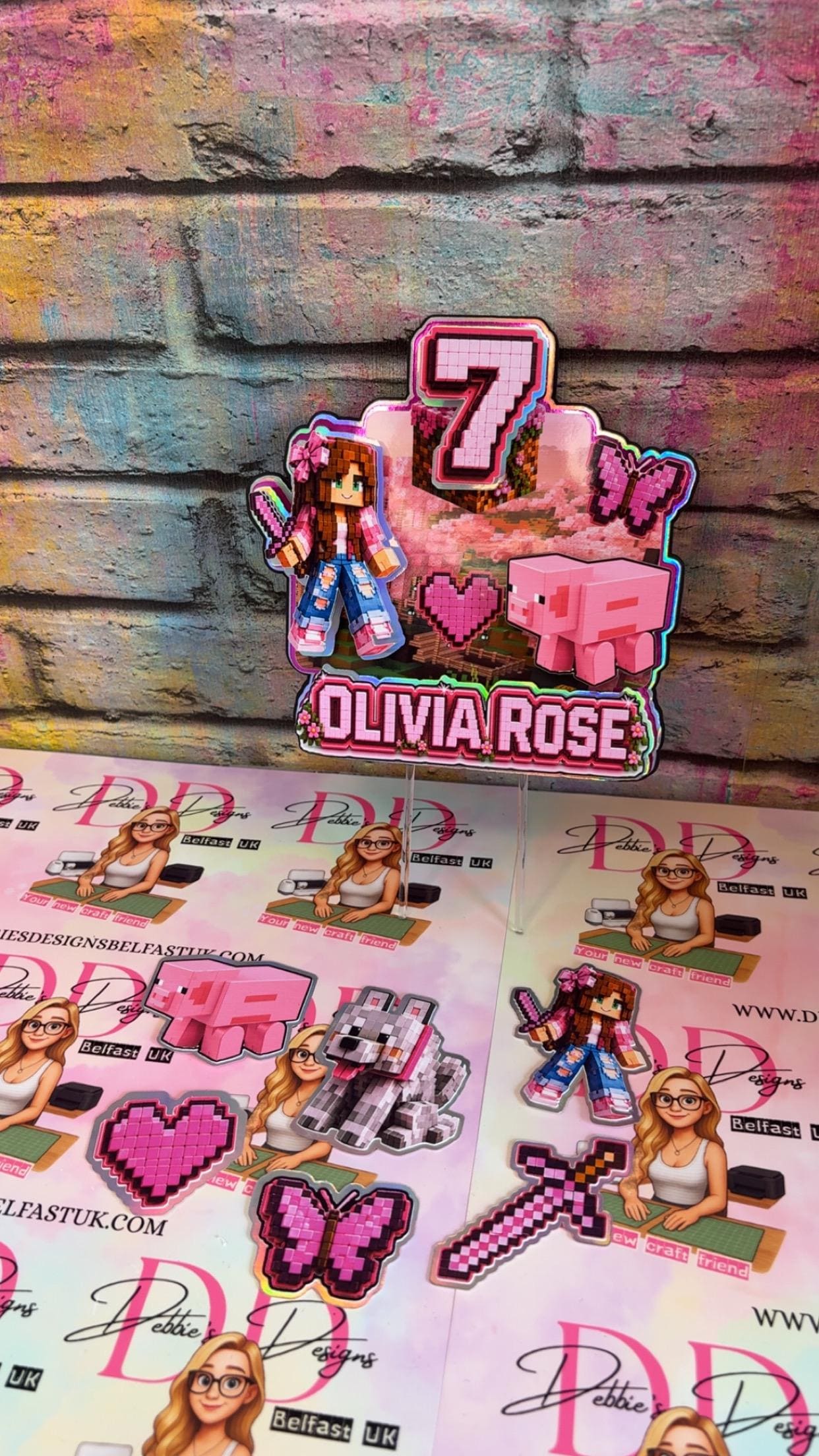 Pink Gamer Girl Cake Topper Set, Pink computer game Birthday Decorations, Personalised Name & Age Party Decor