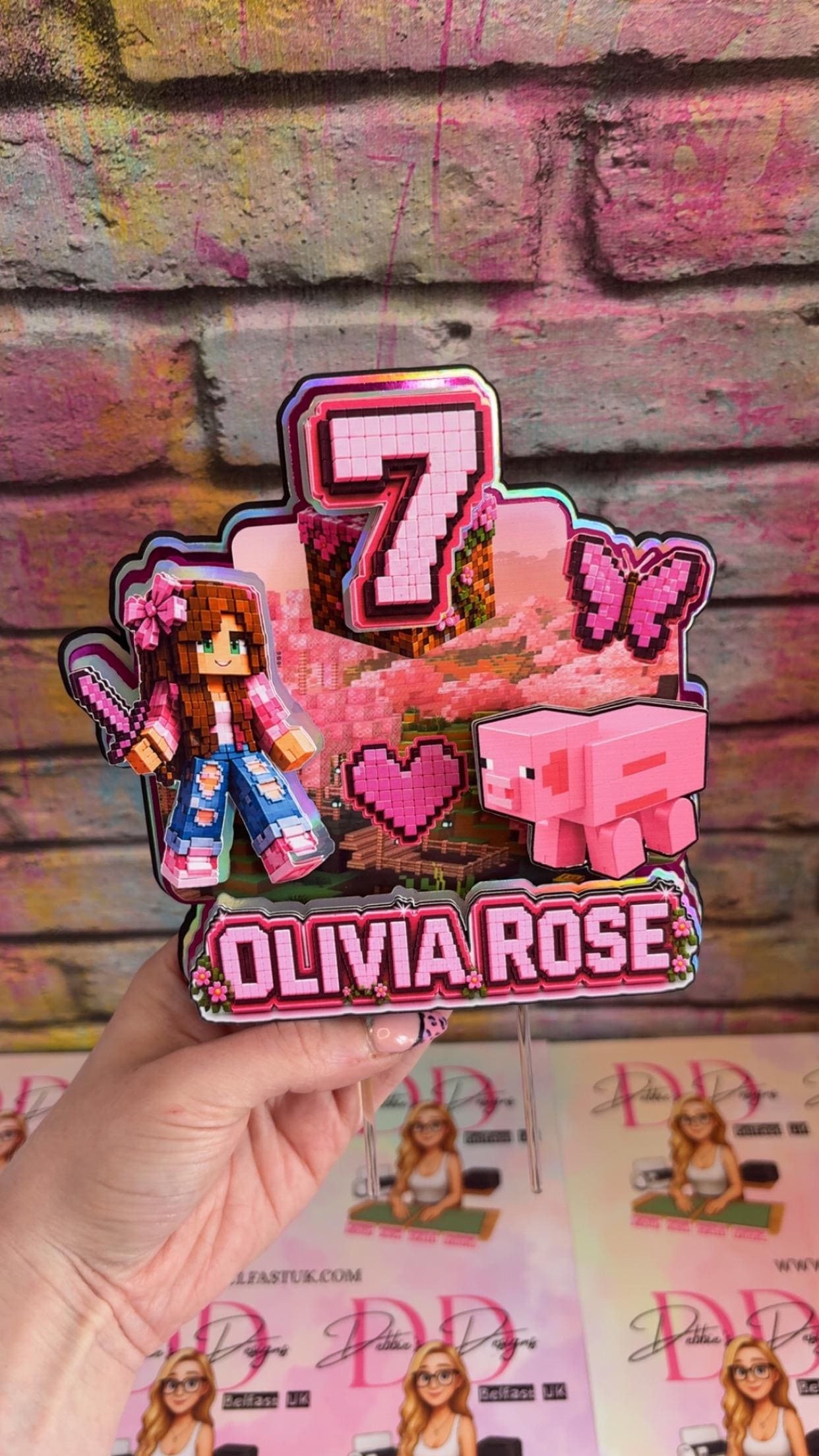 Pink Gamer Girl Cake Topper Set, Pink computer game Birthday Decorations, Personalised Name & Age Party Decor