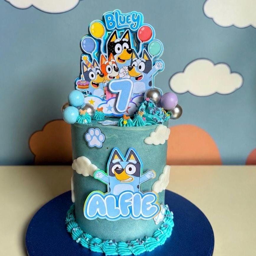 Blue Puppy Inspired Cake Topper Personalised | Any Name & Age Birthday Decoration