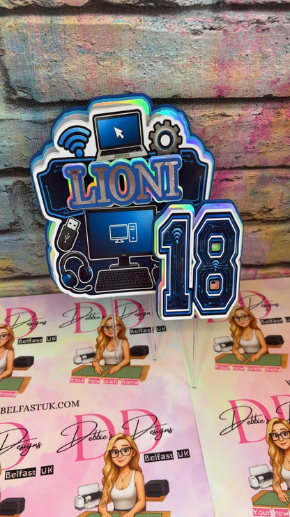 Computer Gamer Cake Topper -  Handmade 3D Layered Design