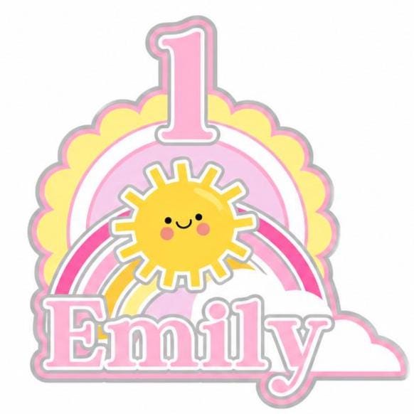 Pastel Rainbow 1st Birthday Cake Topper, Personalised Rainbow Sun Cloud Cake Decoration, Holographic Mirror Cardstock Topper, Any Name Age