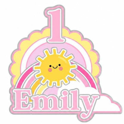 Pastel Rainbow 1st Birthday Cake Topper, Personalised Rainbow Sun Cloud Cake Decoration, Holographic Mirror Cardstock Topper, Any Name Age