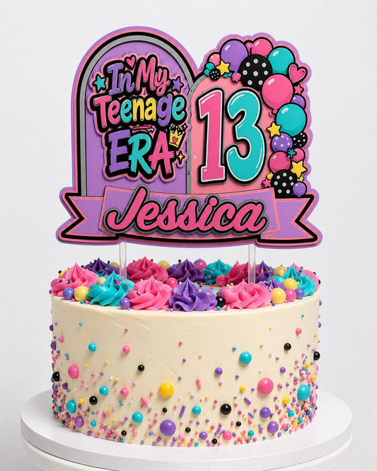 In My Teenage Era Cake Topper | Personalised 13th Birthday Cake Topper | Custom Name | 3D Layered Cardstock Decoration