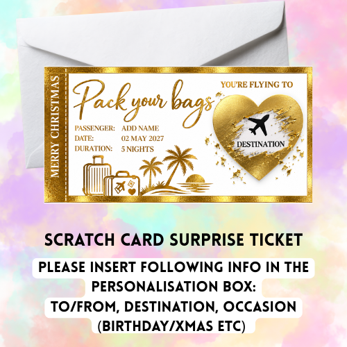 a scratch card ticket with a white envelope