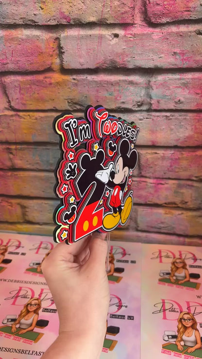 Mouse Inspired 2nd Birthday Cake Topper – Custom Name & Age – Red Black Theme Party Decoration – Two Toddlers Cake Topper