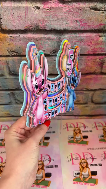 Custom Tropical Birthday Cake Topper with Name Age and Characters