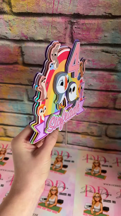 Personalised Rainbow Bird Cake Topper – Any Name & Age – Cute Animal Birthday Cake Decoration – Custom Kids Birthday Topper