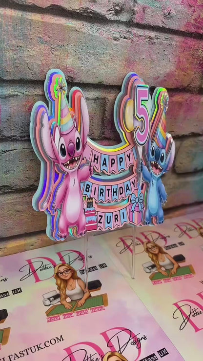 Custom Tropical Birthday Cake Topper with Name Age and Characters