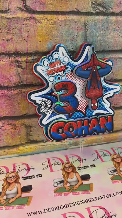 Personalised Superhero Cake Topper with Name & Age – Comic Style Birthday Cake Decoration for Boys