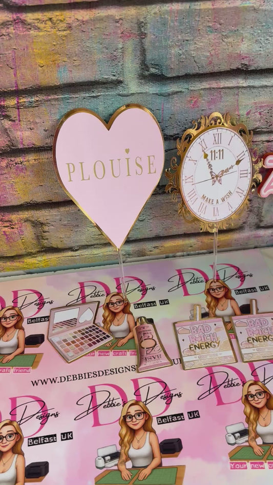 Personalised Makeup Cake Toppers – Pink Beauty Theme Cake Decorations – Custom Name Birthday Cake Topper Set – Glam Girl Cake Decor